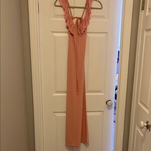 SHEIN Dusty Pink Ruffled Tie-Back Maxi Dress